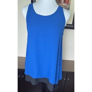 StudioM Top Sz XS Layered Royal Blue Black Asymmetrical Round Neck Sleeveless